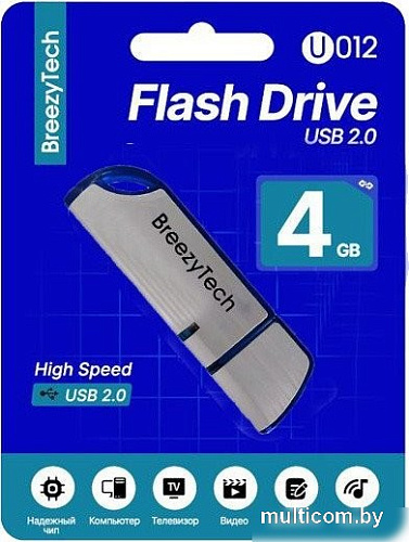 USB Flash BreezyTech U012 4GB (серебристый/синий)