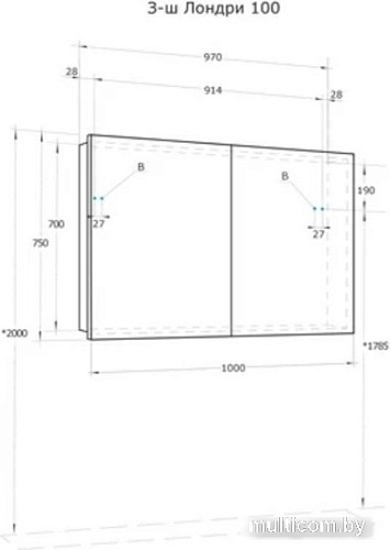 Акватон Шкаф с зеркалом для ванной Лондри 100 1A267302LH010