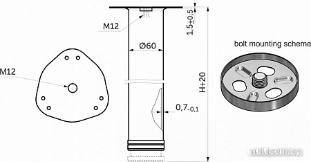 Подстолье для стола AksHome 60x60 h-710 (4 шт, матовый хром)