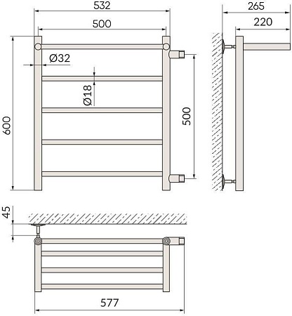 Полотенцесушитель Indigo Line 60x50 LLSHSW60-50R-б/п-50 (с боковым подключением)