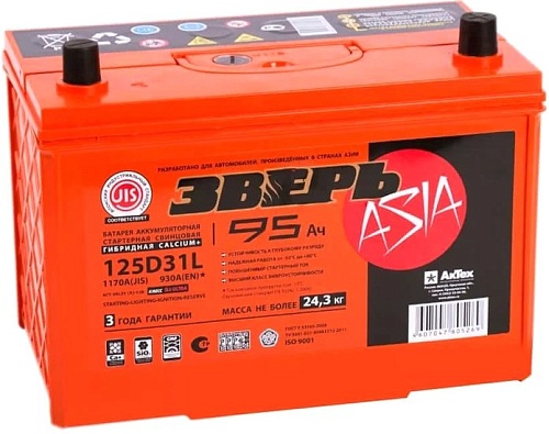 Автомобильный аккумулятор Зверь Asia 930А L+ ЗВА95ЗL (95 А·ч)