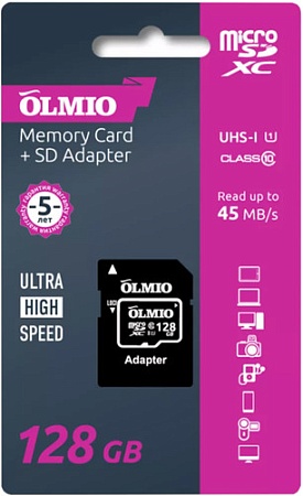 Olmio microSDXC 128GB V30 UHS-I Class 3 (U3)