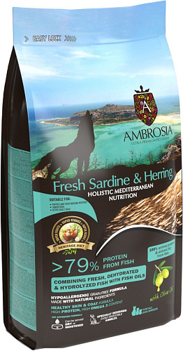 Сухой корм для собак Ambrosia Mediterranean Puppy & Growth All Breeds Fresh Sardine & Herring (для щенков и молодых собак с сардиной и сельдью) 5 кг