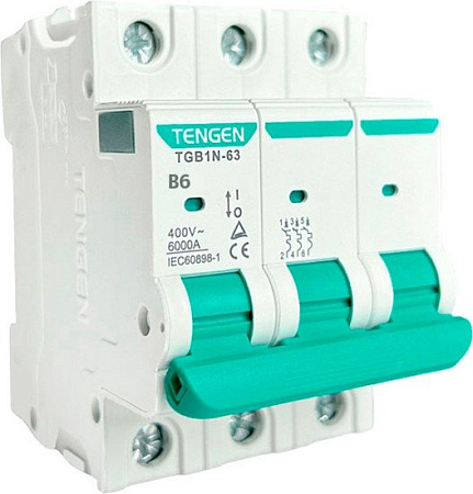 Выключатель автоматический Tengen TGB1N-63 3P 6A B 6kA 3M TGB1N-63-3-06B