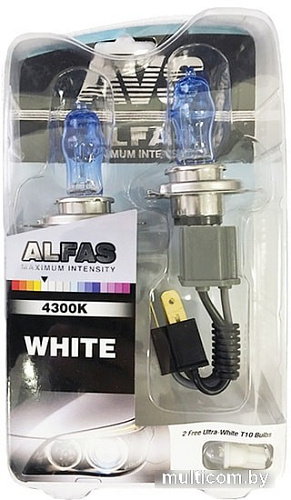 Лампа накаливания AVS Alfas +130% 4300K H4+T10 2+2шт