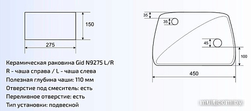 Умывальник Gid N9275R (белый)