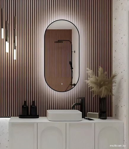Зеркало с подсветкой eMZe 43x88 LED.UV.43.88.CHE (черный с УФ-окантовкой и подсветкой)