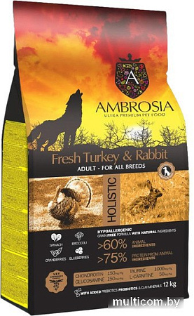 Сухой корм для собак Ambrosia Adult All Breeds Fresh Turkey & Rabbit (для всех пород с индейкой и кроликом) 12 кг