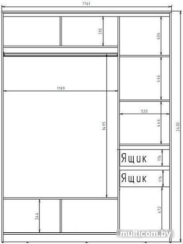 Шкаф-купе Рэйгрупп 176450 YYX Elgon РГ-03.03 (ясень снежный/хром)