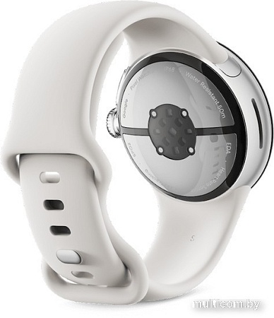 Умные часы Google Pixel Watch 2 LTE (глянцевый серебристый/фарфор, спортивный силиконовый ремешок)