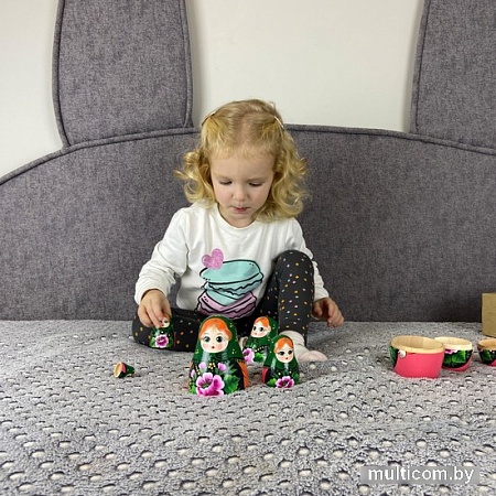 Развивающая игра Брестская Матрешка В зеленом платке и сарафане с розами (набор 7 шт)