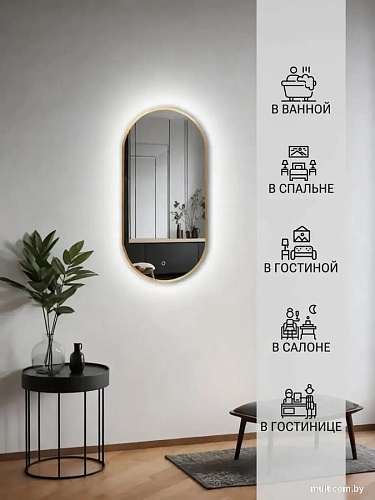 Зеркало с подсветкой eMZe 45x77 LED.UV.45.77.AUR (золото с УФ-окантовкой и подсветкой)
