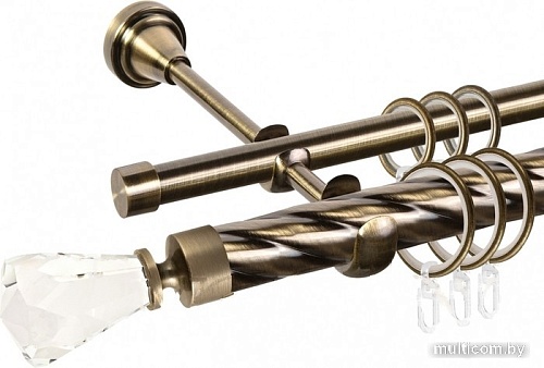 Карниз для штор АС ФОРОС Grace D25К/16Г + наконечники Корона (1.4 м, антик)