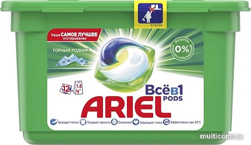 Капсулы для стирки Ariel 3 в 1 Pods Горный родник (12 шт)