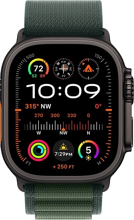 Умные часы Apple Watch Ultra 2 LTE 49 мм (титановый корпус, черный/темно-зеленый, ремешок из полиэстера M)