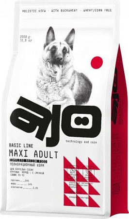 Сухой корм для собак AJO Dog Maxi Adult с гречкой для взрослых собак крупных пород 2 кг