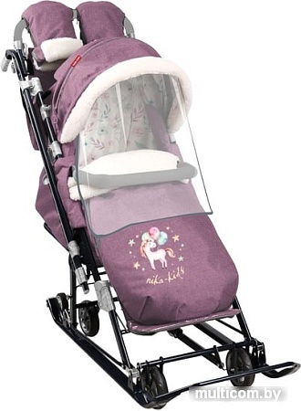 Санки-коляска Nika НД7-8К/6 (вересковый рисунок с единорогом)