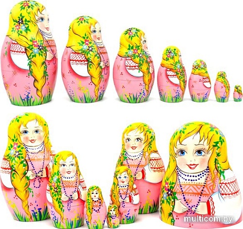 Развивающая игрушка Брестская Матрешка Девочка с косичкой - набор русских матрешек (набор 7 шт)