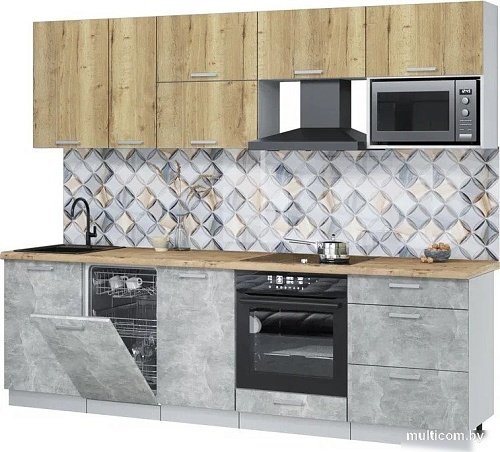 Готовая кухня Интерлиния Мила Лайт 2.6-ПМ4 (дуб золотой/бетон/дуб бунратти)