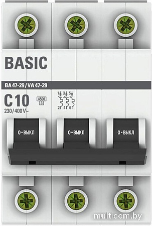 Выключатель автоматический EKF ВА 47-29 3P 10A (C) 4.5кА mcb4729-3-10C