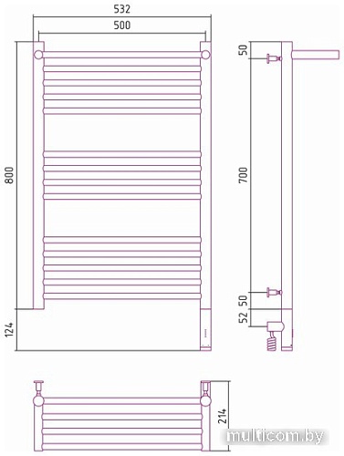 Полотенцесушитель Сунержа Богема с полкой 3.0 800х500 МЭМ правый 31-5807-8050