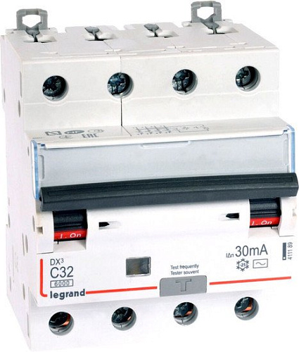 Дифференциальный автомат Legrand DX3 4P С 32A 30мА 6kА 4М 411189