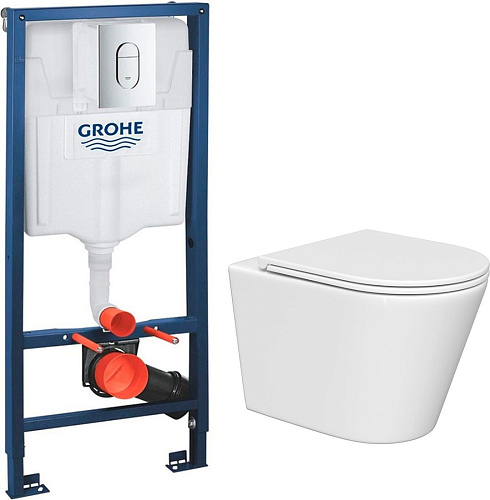 Унитаз подвесной Lauter Longer 2110822 + GROHE Rapid SL 39504000 с кнопкой (круглая, хром)