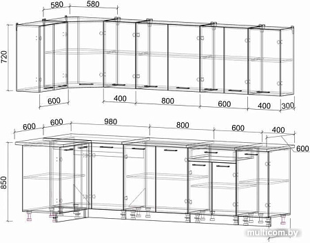 Угловая кухня Интерлиния Мила Лайт 1.2x2.8 (дуб золотой)