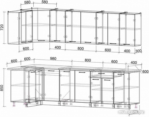 Угловая кухня Интерлиния Мила Лайт 1.2x2.8 (дуб золотой)