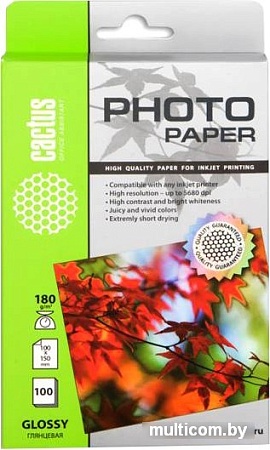 Фотобумага CACTUS Глянцевая A6 180 г/кв.м. 100 листов (CS-GA6180100)