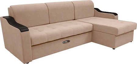 Диван Сириус Лидер-3 с оттоманкой ППУ 260x165 (Eva 33 велюр светло-коричневый)