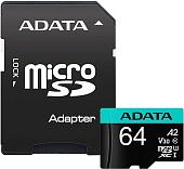 Карта памяти A-Data Premier Pro AUSDX64GUI3V30SA2-RA1 microSDXC 64GB (с адаптером)