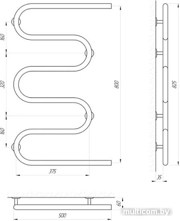 Полотенцесушитель Laris Ш-образный 25 ПС5 500х800 Э