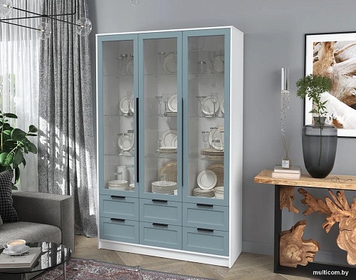 Шкаф-витрина Интерлиния Концепт Тренд КТ-ШВ3 (белый платинум/океан)