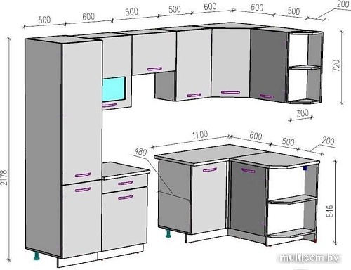 Угловая кухня ВерсоМебель Эко-5 1.3x2.7 правая (северное дерево светлое/сев дерево темное)