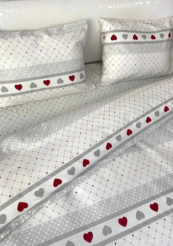 Swed House КПБ флан Евро (белый/серый/красный)