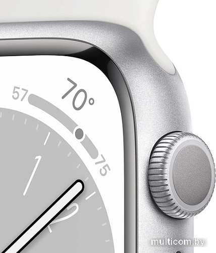 Умные часы Apple Watch Series 8 41 мм (алюминиевый корпус, серебристый/белый, спортивный силиконовый ремешок)