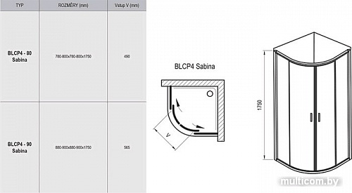 Душевой уголок Ravak Blix BLCP4 SABINA 80x80 (сатин/графит)