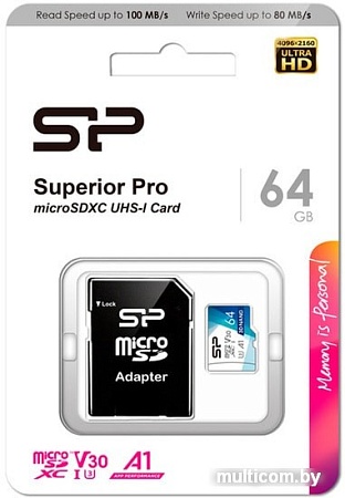 Карта памяти Silicon-Power Superior Pro microSDXC SP064GBSTXDU3V20AB 64GB (с адаптером)