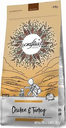 Сухой корм для собак Craftia Natura для щенков миниат. и мелких пород с курицей и индейкой (2кг)