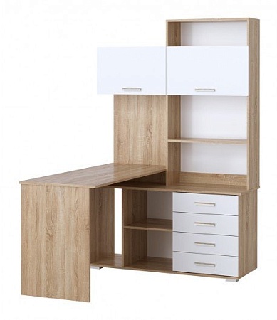 Стол Памир ПКС-11 левый (дуб сонома/белый глянец)