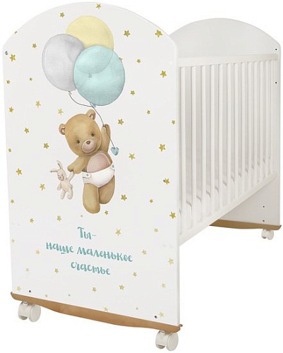 Классическая детская кроватка Indigo My Sleepy Мишка колесо-качалка (белый)