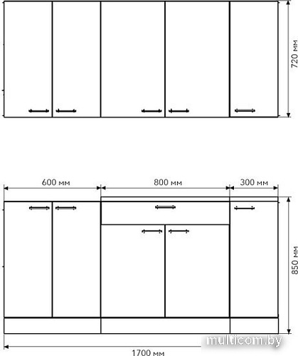 Готовая кухня Агута Альфа 1.7 (скандинавское дерево/скандинавское дерево/дуб бунратти)