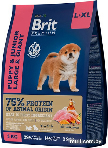 Сухой корм для собак Brit Premium Dog Puppy and Junior Large and Giant курица 3 кг