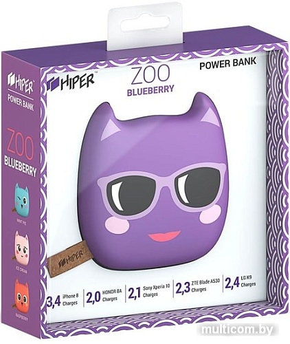 Портативное зарядное устройство Hiper Zoo 8000 Blueberry (фиолетовый)