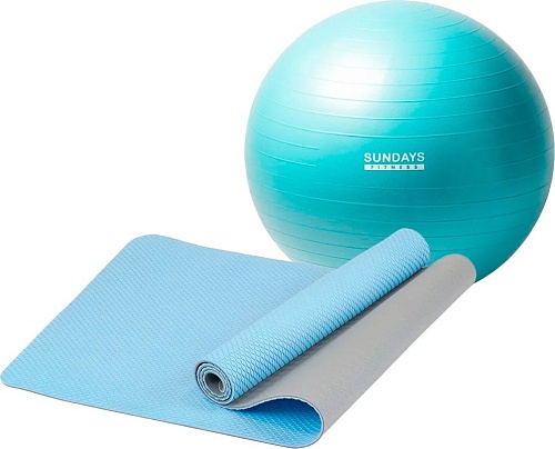 Набор для йоги Sundays Fitness Фитбол 75см IR97403 + Коврик IRBL17107 (голубой, голубой)