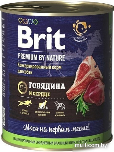 Консервированный корм для собак Brit Premium By Nature Beef & Heart 850 г