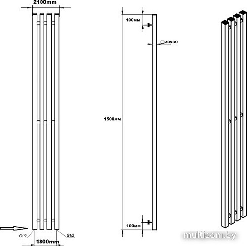 Полотенцесушитель Ростела Слим 1/2" 4 перекладины 18x150 см (черный)