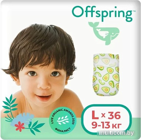 Подгузники Offspring L 9-13 кг Авокадо (36 шт)