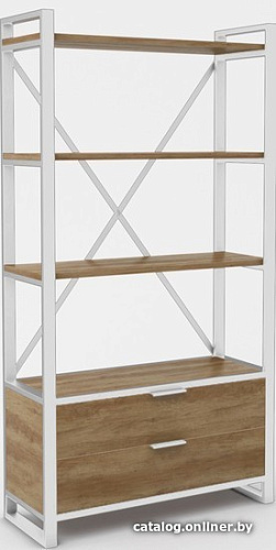 Стеллаж Hype Mebel Стандарт Люкс 80x170 (белый/дуб галифакс олово)